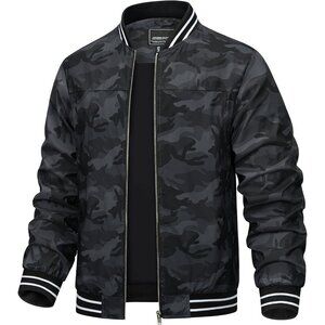 🆕Men's C Black Bomber Lightweight Casual Spring Fall Windbreaker Zip Up Jacket